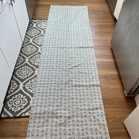 Crate & Barrel 50x84 curtain panel tan with teal pattern - Picture 7 of 11